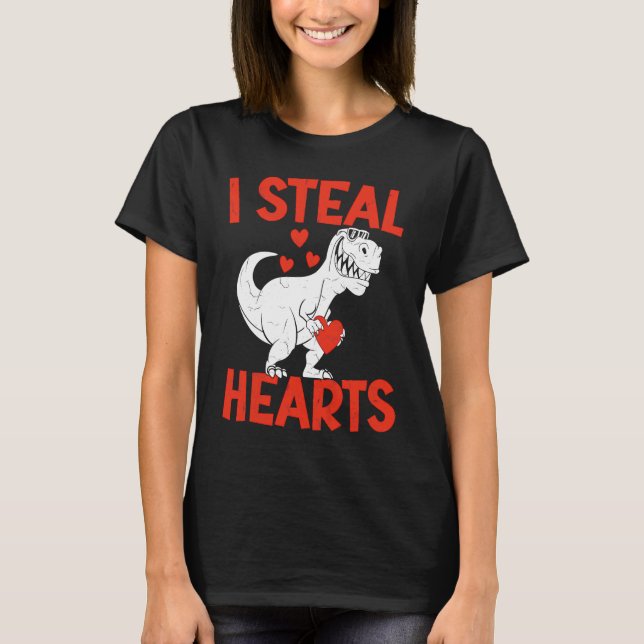 Kids Valentines Day I Steal Hearts Love Trex Dino  T-Shirt (Vorderseite)