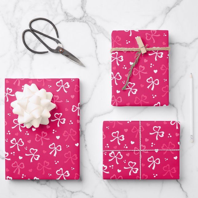 Kids Valentine's Day Red White Bows Tiny Hearts Geschenkpapier Set (Vorderseite)