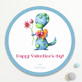 Kids Valentinstag Blue Dinosaurier Runder Aufkleber