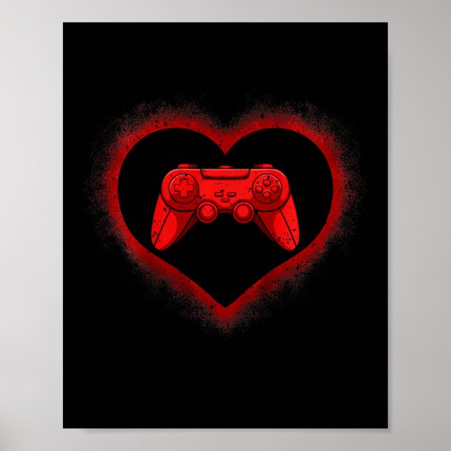 Kids Videospiel-Controller Herz Valentinstag Co Poster (Vorne)