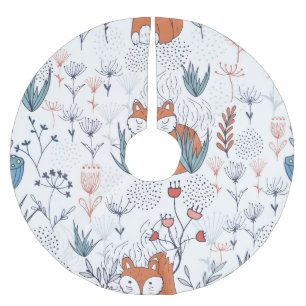Kid's Walddarstellung, Füchse und Blume. Polyester Weihnachtsbaumdecke