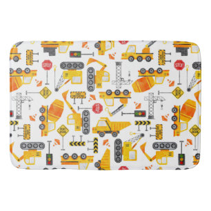 Kids Watercolor Construction Vehicles Badematte