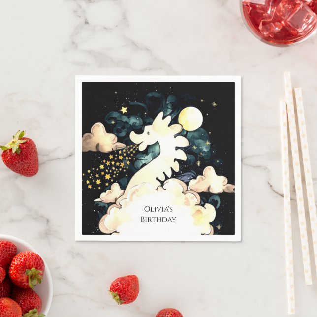 Kids Watercolor Dragon Birthday Serviette (Beispiel)