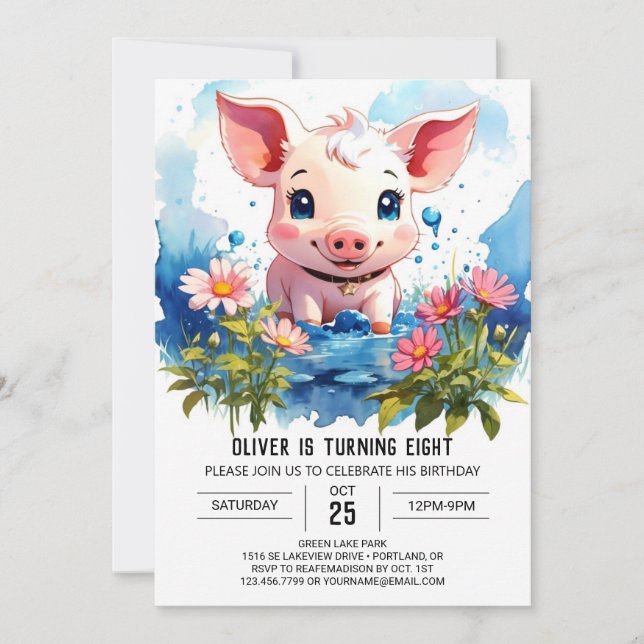 Kids Watercolor Pigment Barnyard Adventure Birthda Einladung (Vorderseite)
