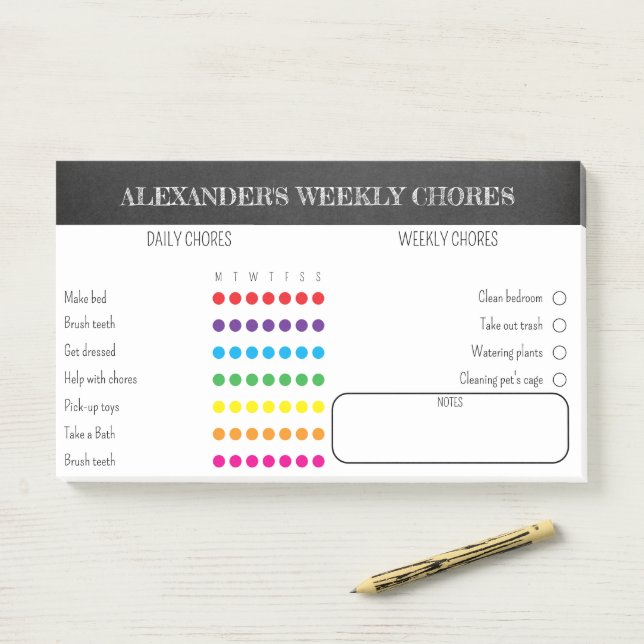 Kids Weekly Chores Notes Post-it Klebezettel (Auf Schreibtisch)
