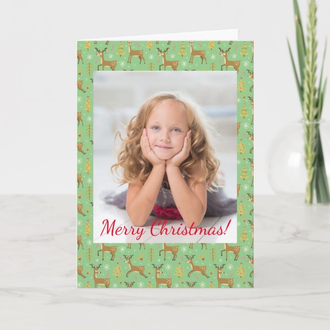 Kids Weihnachts-Rentiere spielen grünes Foto (Vorderseite)