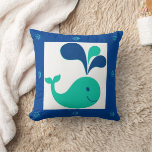 Kids Whale Cartoon Blue White Green Throw Kissen