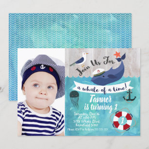 Kids Whale Foto Watercolor Geburtstag Einladung