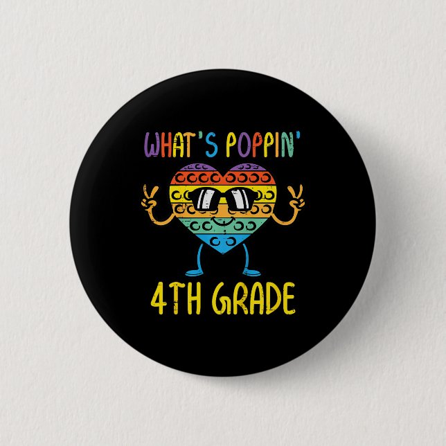 Kids Whats Poppin 4th Grade Heart Fidget Pop It Fi Button (Vorderseite)