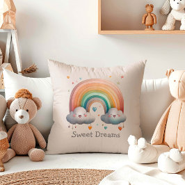 Kids Whimsical Pastel Rainbow in Clouds Kissen