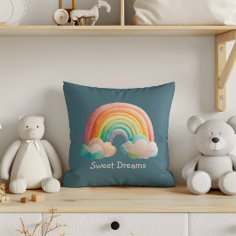 Kids Whimsical Pastel Rainbow in Clouds Kissen
