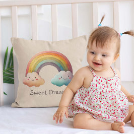 Kids Whimsical Pastel Rainbow in Clouds Kissen
