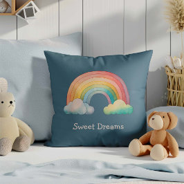 Kids Whimsical Pastel Rainbow in Clouds Kissen