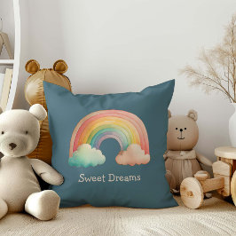 Kids Whimsical Pastel Rainbow in Clouds Kissen
