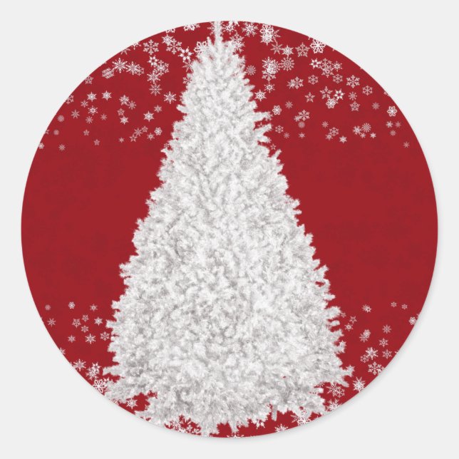 Kid's White Christmas Tree Red Party Handwerk Runder Aufkleber (Vorderseite)