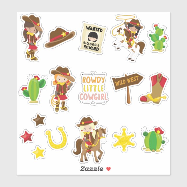 Kids Wild West Cowgirls Aufkleber (Blatt)