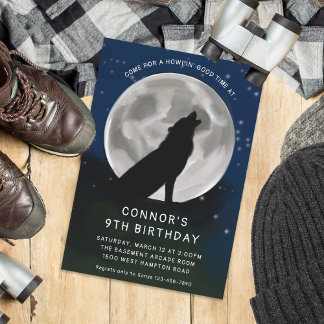 Kids Wolf heult am Party der Mondwölfe Einladung