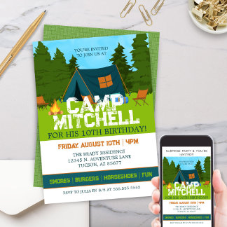 Kids Woodland Backyard Camp Out Birthday Einladung