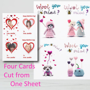 Kids Wooly Critters 4xValentinstagskarte Feiertagskarte