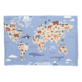 Kids World Map Niedlich Whimsical Modern Kissenbezug