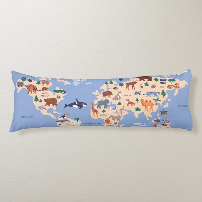 Kids World Map Niedlich Whimsical Modern Seitenschläferkissen (Vorderseite)