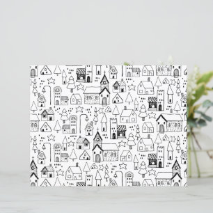 Kids Xmas Village Whimsical Black & White Einladun