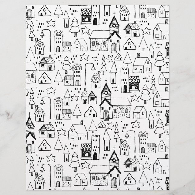 Kids Xmas Village Whimsical Black & White Einladun Flyer (Vorne)