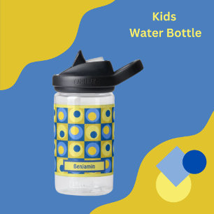 Kids Yellow Blue Personalized Dot Square Theme Trinkflasche
