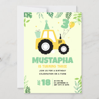 Kids Yellow Farm Tractor 3rd Birthday Party  Magneteinladung