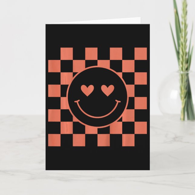 Kids Youth Checkered Retro Valentine Smile Face  Karte (Vorderseite)