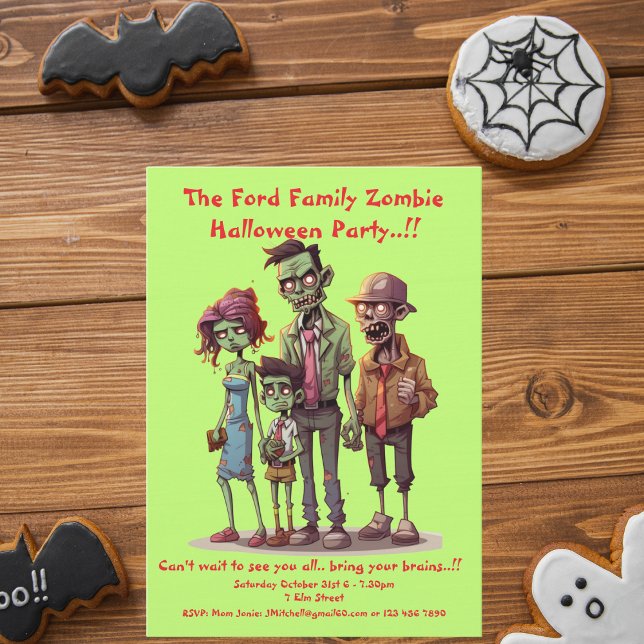 Kids Zombie Family Halloween-Party Einladung (Zombie Family Halloween Party  Invite)