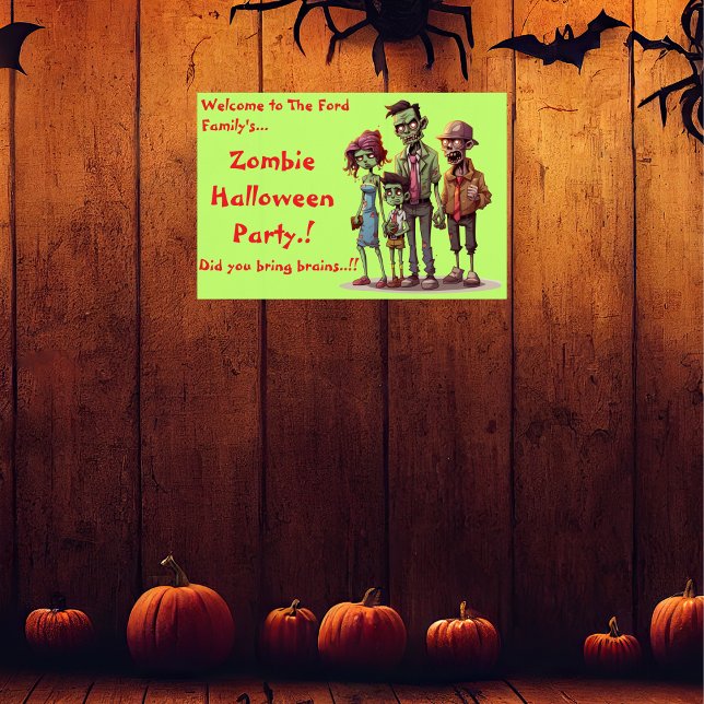 Kids Zombie Family Halloween-Party Poster (Zombie Family Halloween Party Wall Poster)
