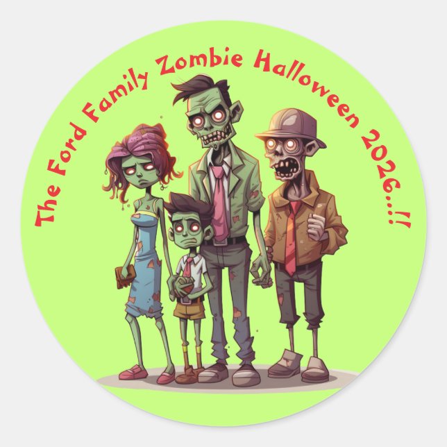 Kids Zombie Family Halloween-Party Runder Aufkleber (Vorderseite)