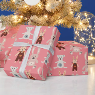 Kids's Pink Teddy Bear Cat Toy Muster Geschenkpapier