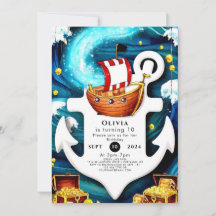 Kids's Watercolor Ahoy Pirate Geburtstag