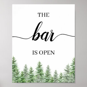 Kiefer Der Bar ist geöffnet Hochzeitsbar Menü Schi Poster
