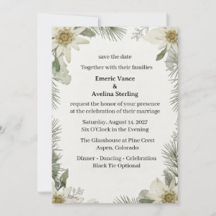 Kiefer & Edelweiß Floral Save the Date Hochzeits E Einladung