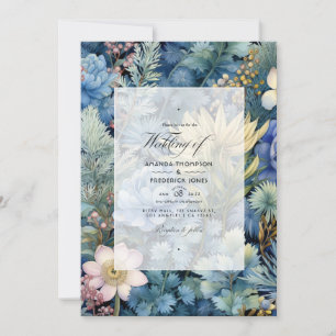 Kiefer, Messing und Pastellblau Florale Winterhoch Einladung