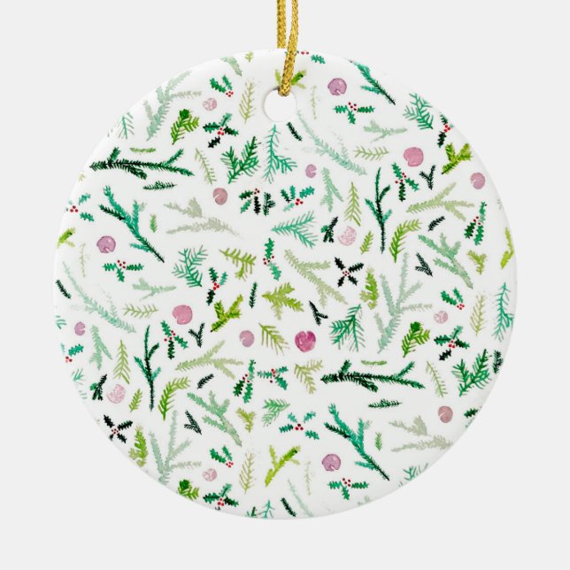 Kiefer, Stechpalme u. Sugarplums Keramik Ornament (Vorne)