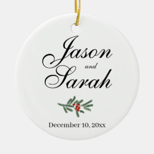 Kiefer und Preiselbeere SAVE THE DATE Keramik Ornament