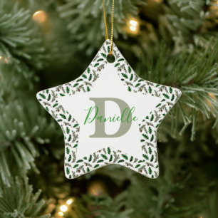 Kiefer und Stechpalme personalisiert Keramik Ornament