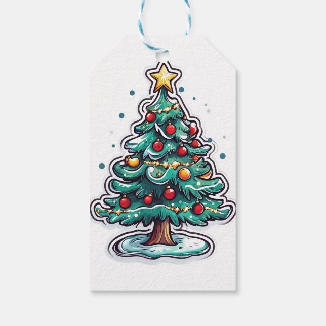 Kiefer-Weihnachtsbaum im Cartoon Geschenkanhänger (Rückseite)
