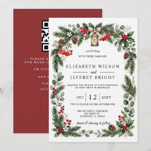 Kieferbeeren Winter Weihnachten QR-Code Hochzeit Einladung