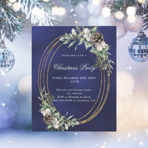 Kiefergrün Blau Weihnachtszeit Party Einladung