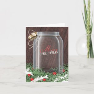 Kiefern-Ast-rustikale Weckglas-Weihnachtskarten Feiertagskarte