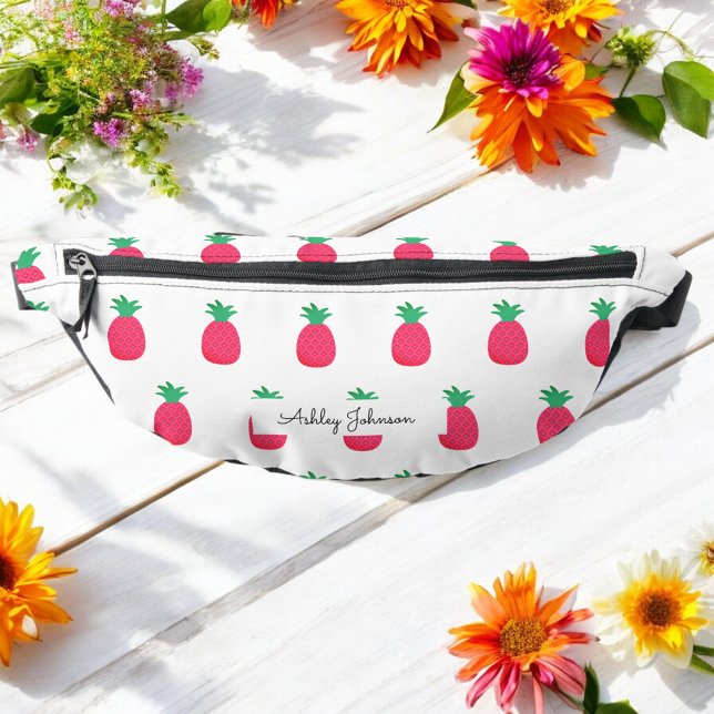 Kiefern-Chic-Muster in Rosa und Weiß Bauchtasche (Von Creator hochgeladen)