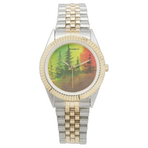 Kiefern, Hügel, Himmel, Landschaft in Sonnenunterg Armbanduhr