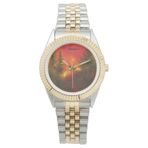 Kiefern, Hügel, Himmel, Landschaft in Sonnenunterg Armbanduhr