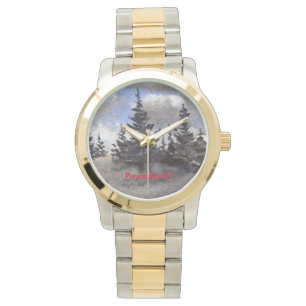 Kiefern und Niederwolken auf "Highland Landschaftl Armbanduhr