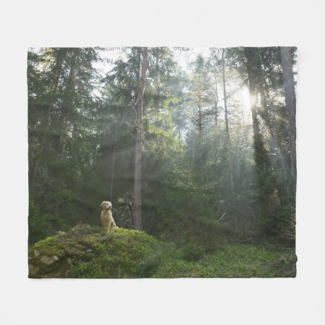 Kiefern-Waldland des golden retriever-Hund| Fleecedecke (Vorderseite (Horizontal))
